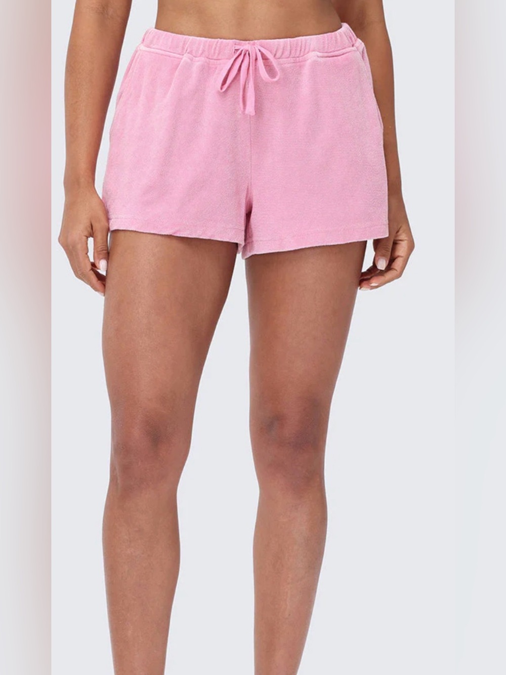 love, Fire Pink Terry High-Waist Drawstring Shorts